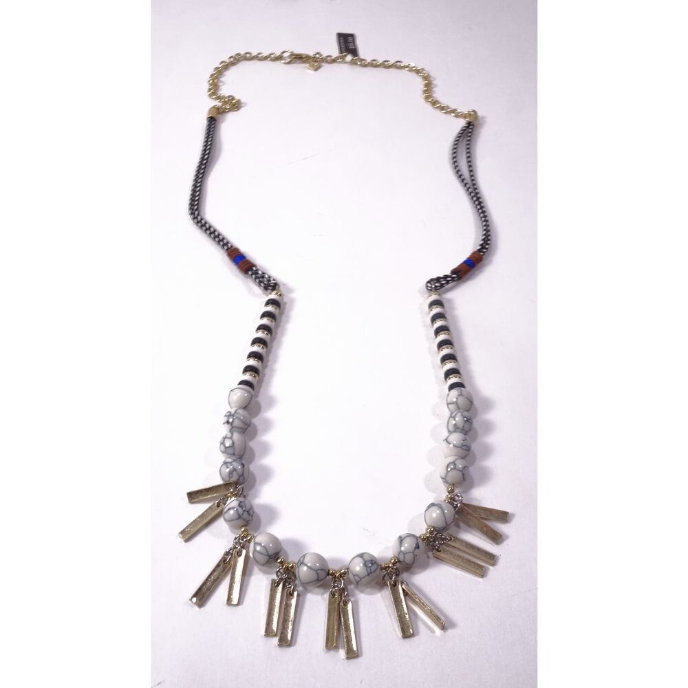 Banana Republic Women's Howlite Ball Rope Braided Fringe Necklace NWT 55